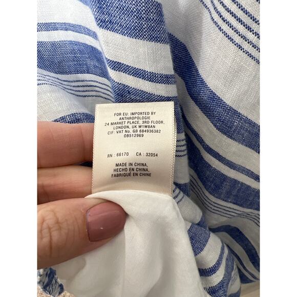New Anthropologie Maeve Linen Striped Tie Front Pocket Dress Bon Vivant Coastal - Picture 11 of 13